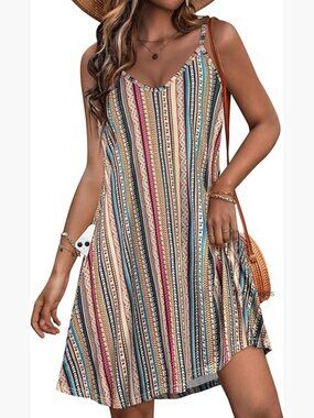 Spaghetti Strap Sundress with Pockets Beach Cover Up Flowy Summer Dress